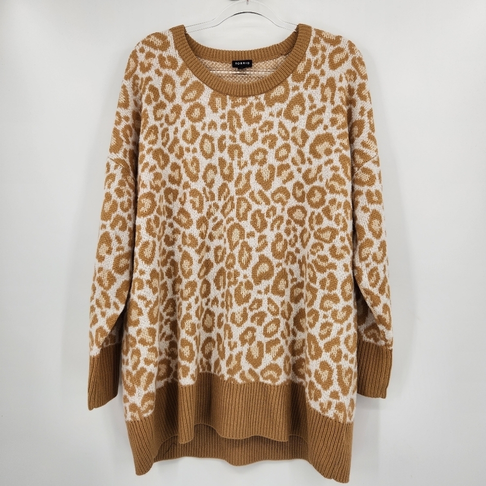 Torrid Leopard Long Sleeve Drop Shoulder Popcorn Pullover Sweater Womens Size 2X